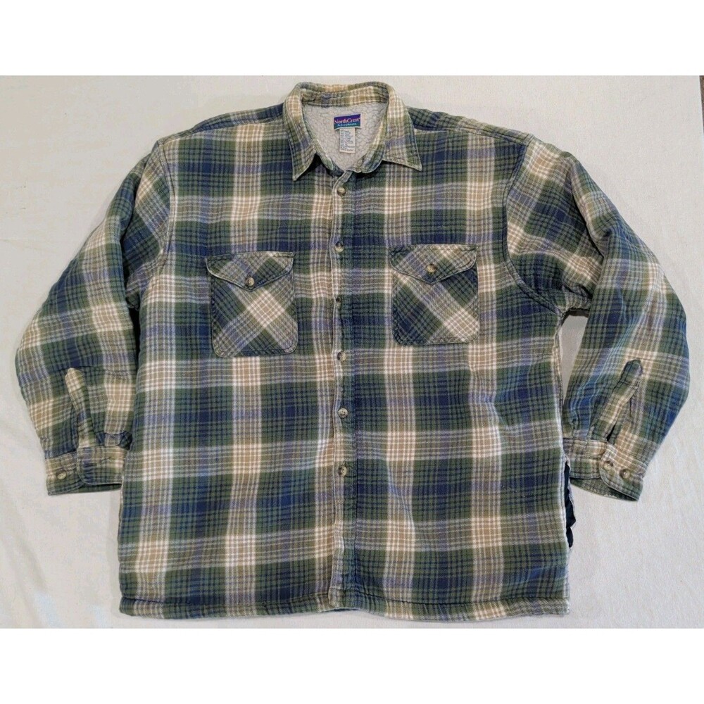 Vintage North Crest Sherpa Lined Plaid Flannel Shirt Jacket Adult Size XL